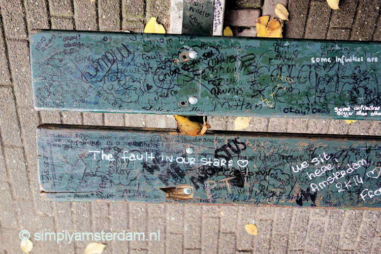 The Fault In Our Stars bench with graffiti
